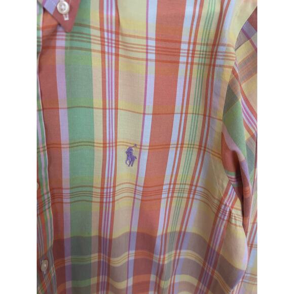 Ralph Lauren Orange & Yellow Plaid Beach Twill ButtonDown‎ LS Shirt Size Small - Picture 2 of 3